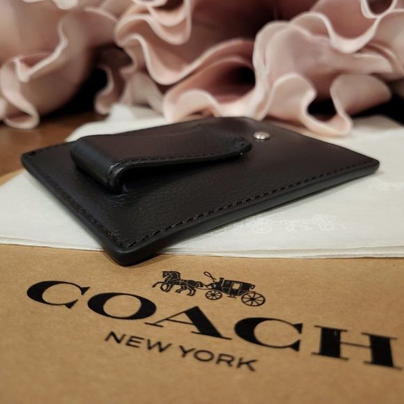 NWT COACH Money Clip Card Case in Black Leather with Coach Gift Box - Picture 6 of 6